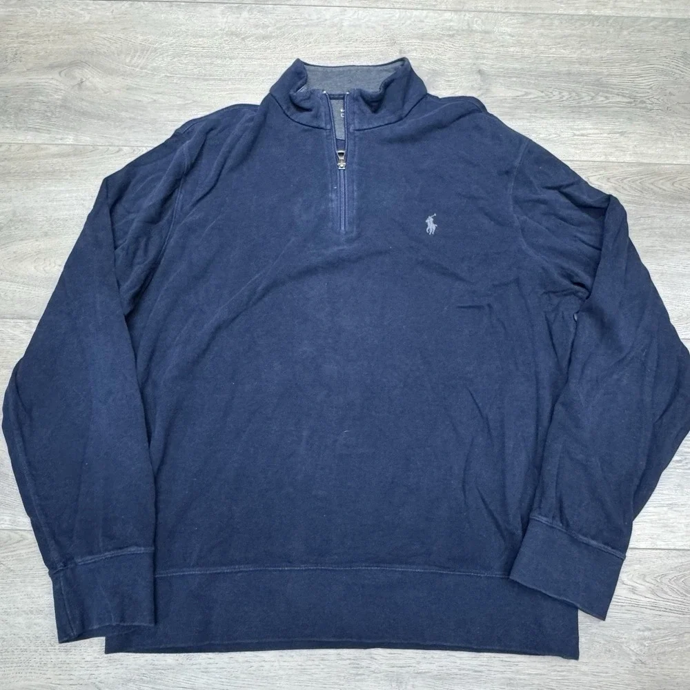 Polo Ralph Lauren Navy Blue 1/4 Zip‎ Pullover Men's Sz L FAIR Prep Matcha Casual